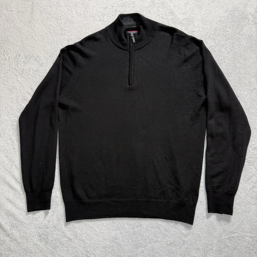 UNTUCKit Men's Large Black 100% Merino Wool Quarter Zip Sweater Pullover